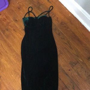 Green velvet cross body dress